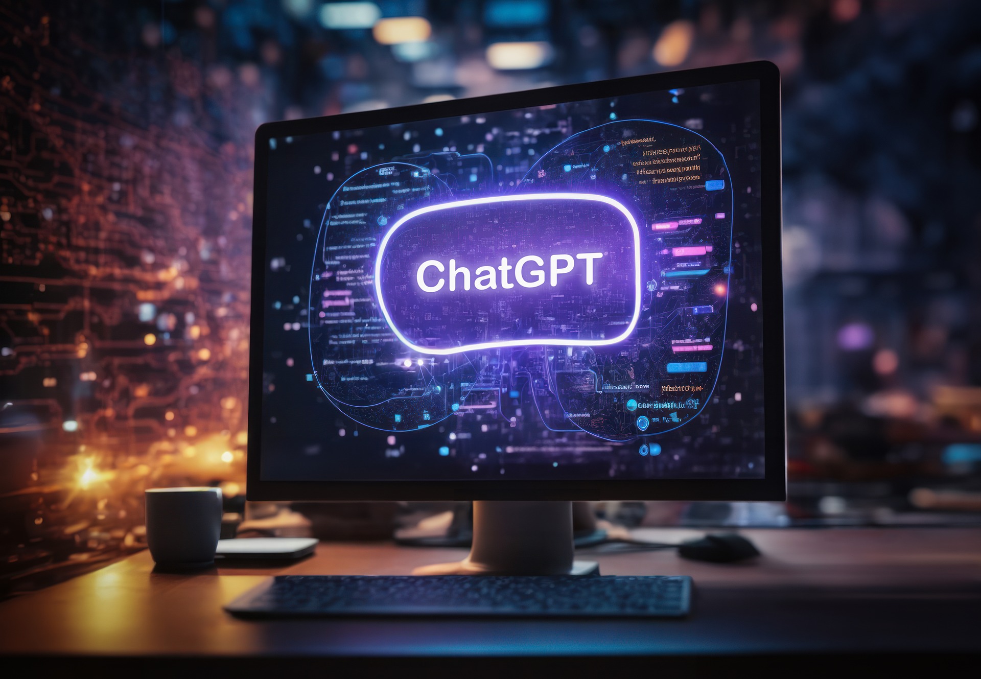 A Computer screen with test that Reads, ChatGPT.