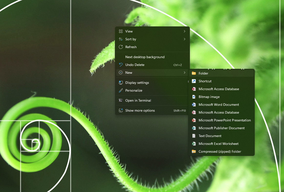 Creating the folder that will contain God Mode Windows.