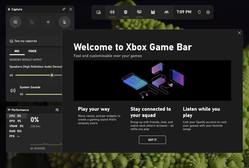 An example of Microsift Game Bar.